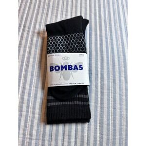 Bombas Men's Large Crew Socks Black Gray Stripe Honeycomb Arch Support New